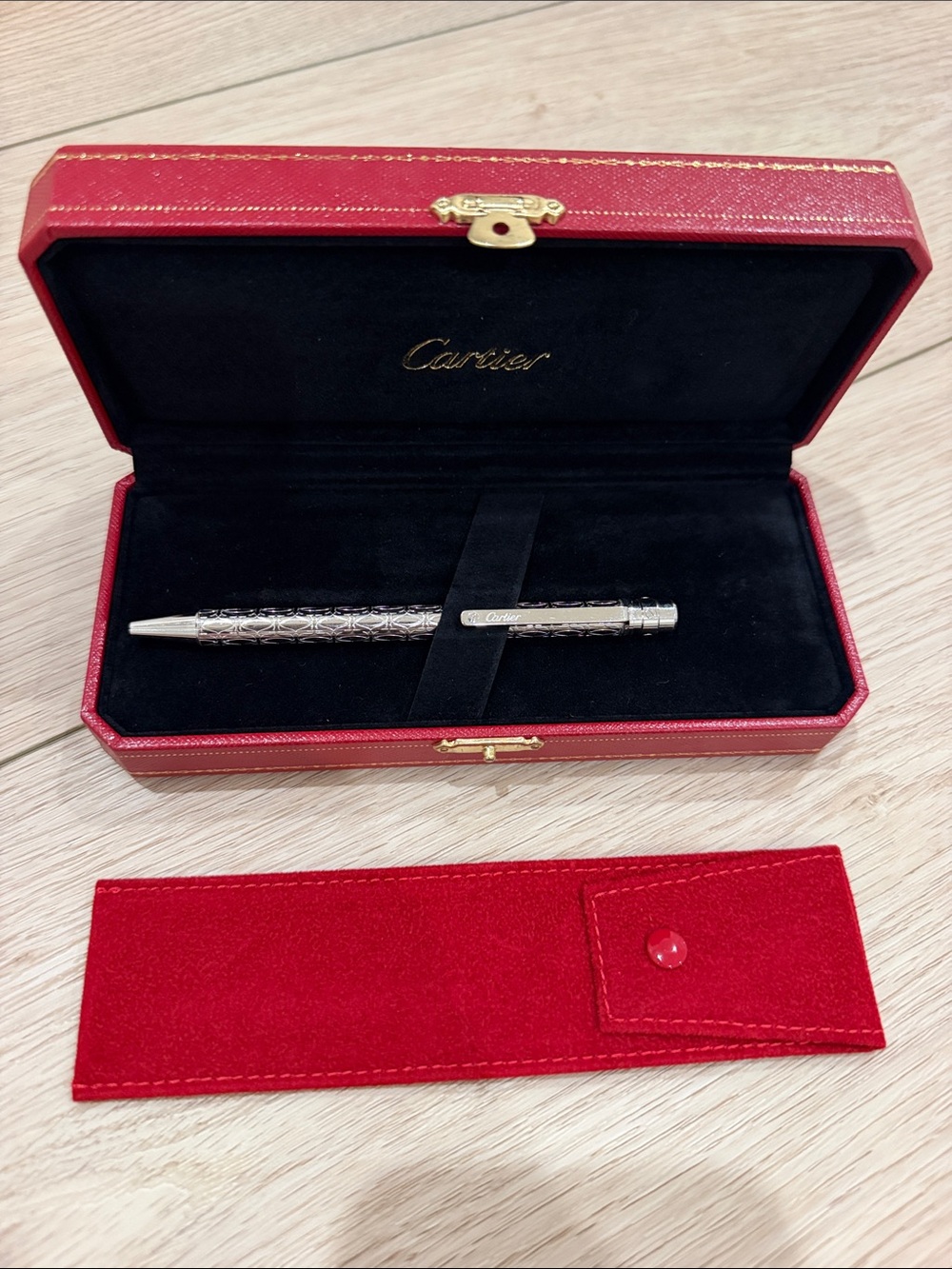 Cartier Logo Engraved Ballpoint Pen in Red Cartier Case